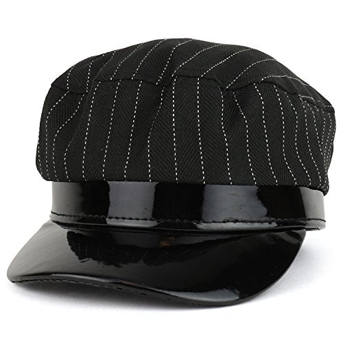 Trendy Apparel Shop Striped Greek Newsboy Style Fiddler Patent Leather