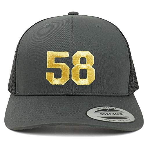 Trendy Apparel Shop Number 58 Gold Thread Embroidered Retro Trucker Mesh Cap