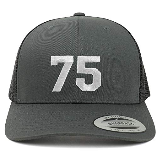Trendy Apparel Shop Number 75 White Thread Embroidered Retro Trucker Mesh Cap