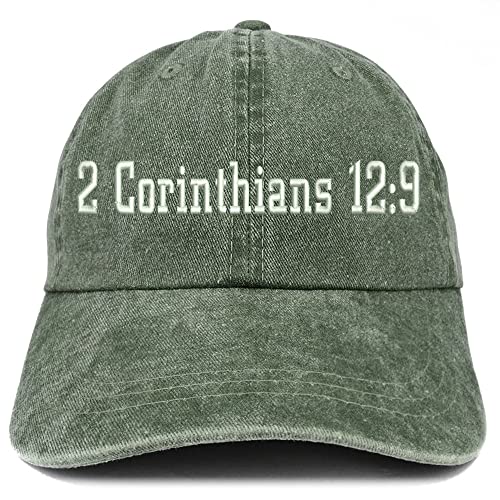 Trendy Apparel Shop 2 Corinthians 12:9 Washed Pigment Dyed Baseball Cap