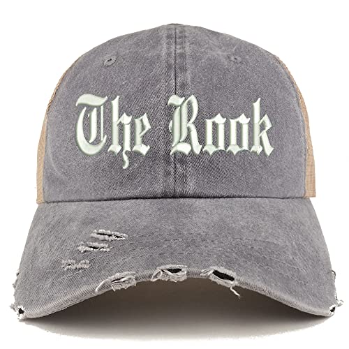 Trendy Apparel Shop The Rook Old English Embroidered Frayed Bill Trucker Mesh Back Cap
