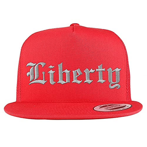 Trendy Apparel Shop Liberty Old English 5 Panel Flatbill Trucker Cap