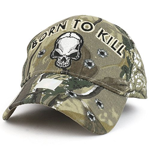 Trendy Apparel Shop Born to Kill Skull Embroidered Military Camo Baseball Cap