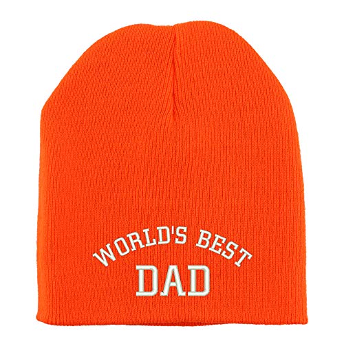 Trendy Apparel Shop World's Best Dad Embroidered Made in USA Short Acrylic Knit Winter Beanie Hat