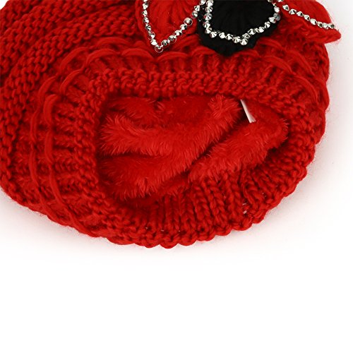 Trendy Apparel Shop Studded Floral Knitted Fleece Lined Beanie and Knit Scarf Set 2PC