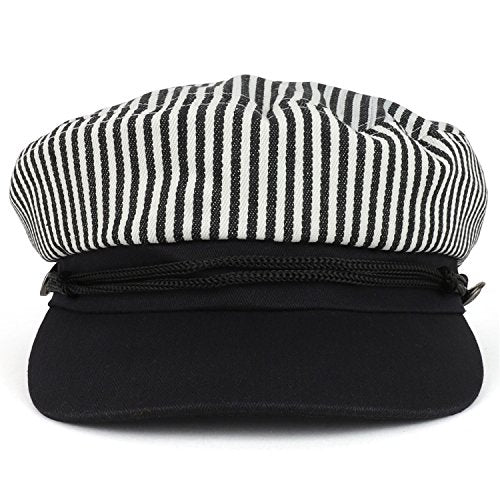 Trendy Apparel Shop Greek Sailor Fisherman Stripe Crown Baker Boy Hat with Rope Band
