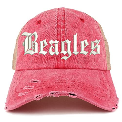 Trendy Apparel Shop Old English Beagles Frayed Bill Trucker Mesh Back Cap
