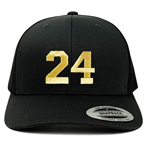 Trendy Apparel Shop Number 24 Gold Thread Embroidered Retro Trucker Mesh Cap