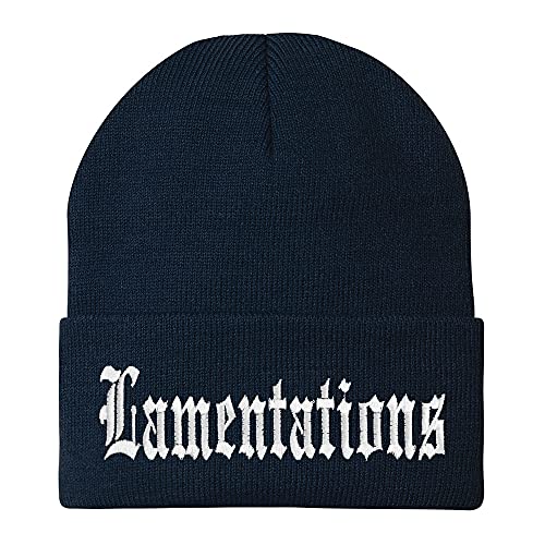 Trendy Apparel Shop Lamentations Old English Embroidered Long Cuff Beanie