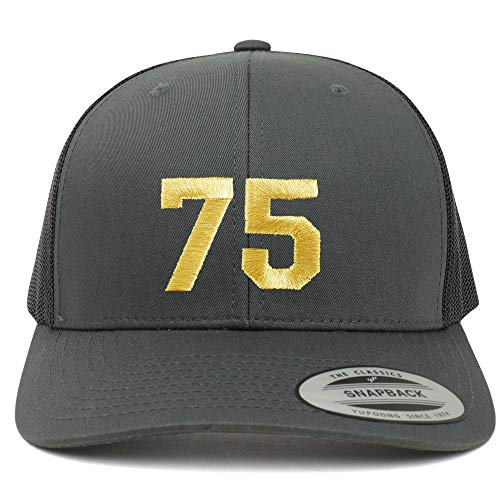 Trendy Apparel Shop Number 75 Gold Thread Embroidered Retro Trucker Mesh Cap