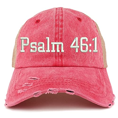 Trendy Apparel Shop Psalm 46:1 Frayed Bill Trucker Mesh Back Cap