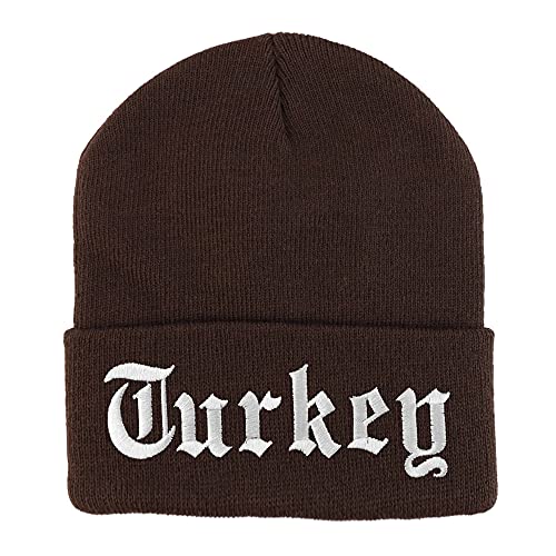 Trendy Apparel Shop Turkey Old English Embroidered Long Cuff Beanie