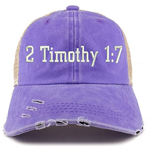 Trendy Apparel Shop 2 Timothy 1: 7 Frayed Bill Trucker Mesh Back Cap