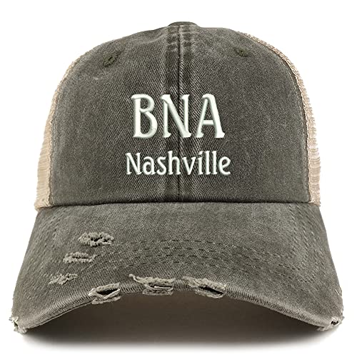 Trendy Apparel Shop BNA Nashville Embroidered Frayed Bill Trucker Mesh Back Cap