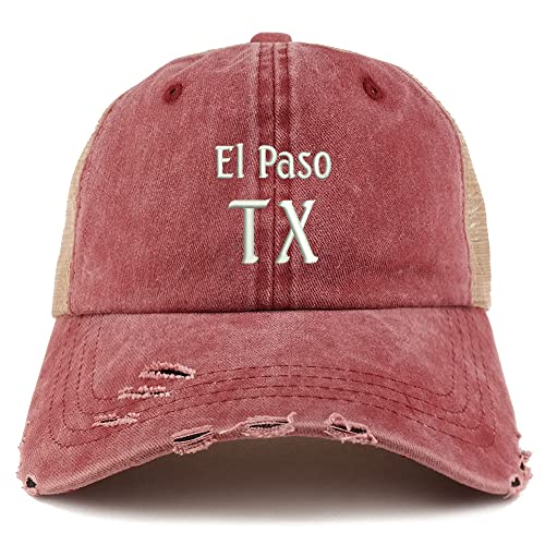 Trendy Apparel Shop El Paso TX Embroidered Frayed Bill Trucker Mesh Back Cap
