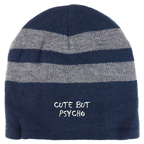 Trendy Apparel Shop Cute But Psycho Small Fleece Lined Striped Short Beanie