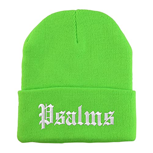 Trendy Apparel Shop Psalms Old English Embroidered Long Cuff Beanie