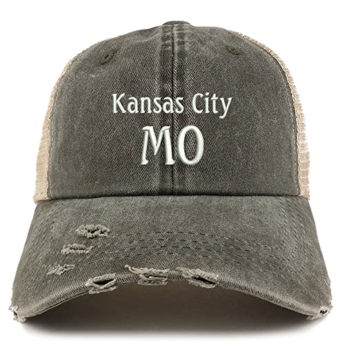 Trendy Apparel Shop Kansas City MO Embroidered Frayed Bill Trucker Mesh Back Cap
