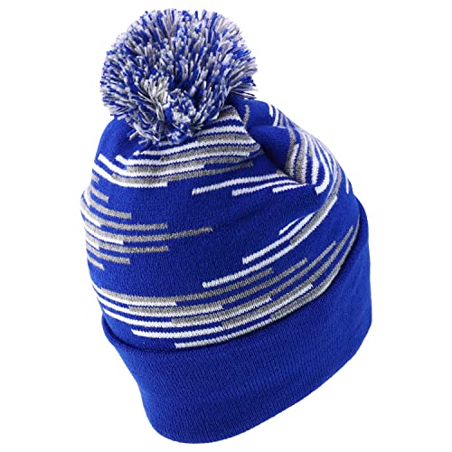 Trendy Apparel Shop Made in USA Staggered Bar Pattern Pom Pom Long Cuff Beanie