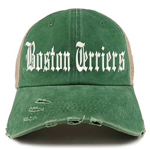Trendy Apparel Shop Old English Boston Terriers Frayed Bill Trucker Mesh Back Cap