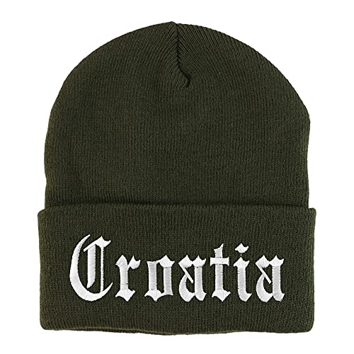 Trendy Apparel Shop Croatia Old English Embroidered Long Cuff Beanie