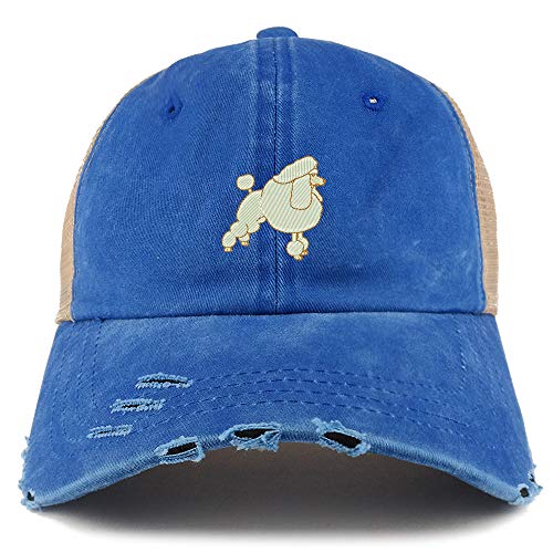 Trendy Apparel Shop Poodle Dog Embroidered Frayed Bill Trucker Mesh Back Cap