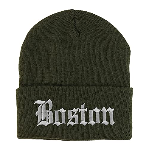Trendy Apparel Shop Boston Old English Embroidered Long Cuff Beanie