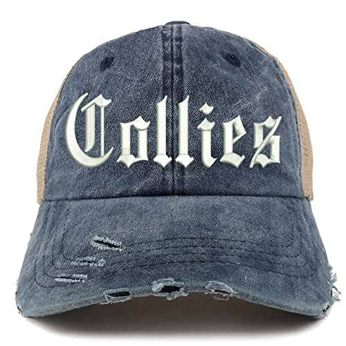 Trendy Apparel Shop Old English Collies Frayed Bill Trucker Mesh Back Cap