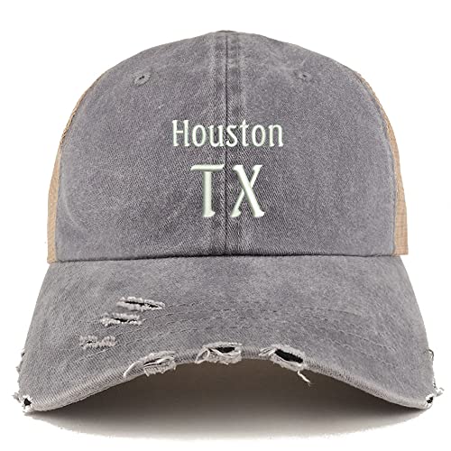 Trendy Apparel Shop Houston TX Embroidered Frayed Bill Trucker Mesh Back Cap