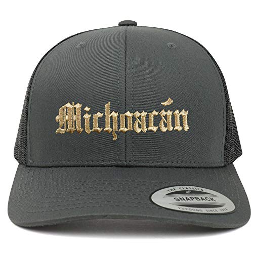 Trendy Apparel Shop Old English Michoacan Gold Embroidered Retro Trucker Mesh Cap