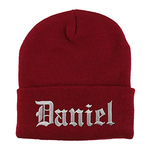 Trendy Apparel Shop Daniel Old English Embroidered Long Cuff Beanie
