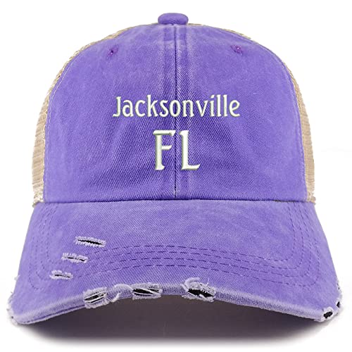 Trendy Apparel Shop Jacksonville FL Embroidered Frayed Bill Trucker Mesh Back Cap