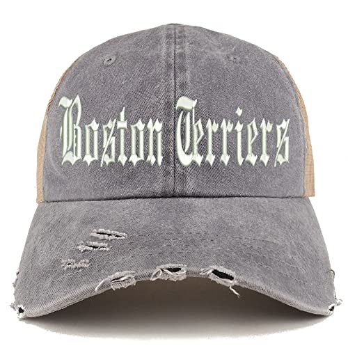 Trendy Apparel Shop Old English Boston Terriers Frayed Bill Trucker Mesh Back Cap