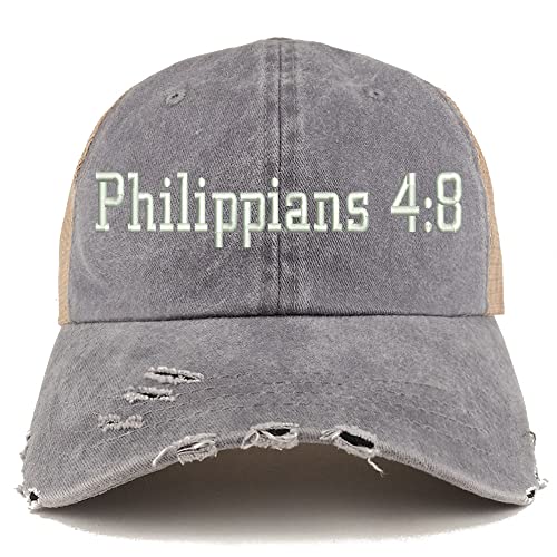 Trendy Apparel Shop Philippians 4:8 Frayed Bill Trucker Mesh Back Cap