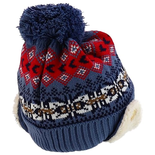 Trendy Apparel Shop Youth Size Kid's Warm Acrylic Brim Knit Winter Print Trapper Hat with Pom Pom