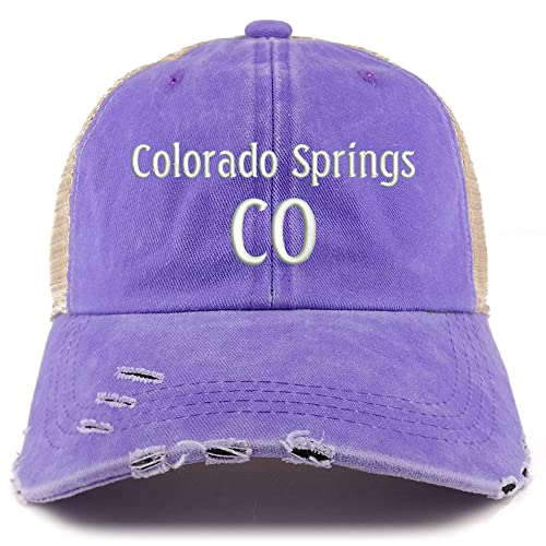 Trendy Apparel Shop Colorado Springs CO Embroidered Frayed Bill Trucker Mesh Back Cap