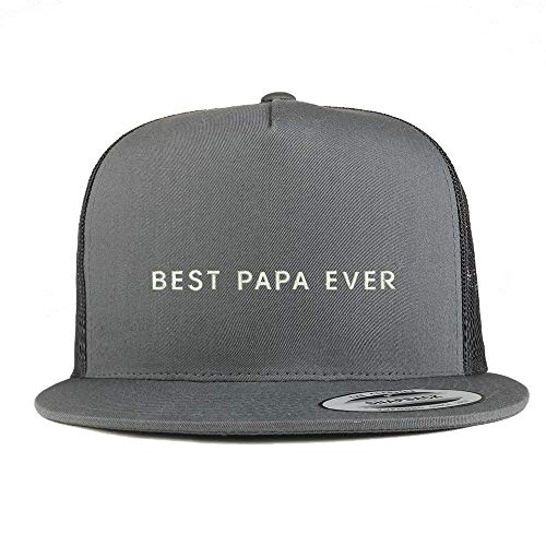 Trendy Apparel Shop Flexfit XXL Best Papa Ever Embroidered 5 Panel Flatbill Trucker Mesh Cap