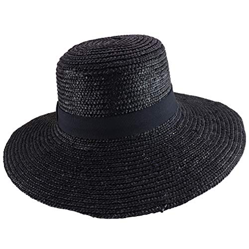 Trendy Apparel Shop Women's 4" Brim Ribbon Band Boater Wide Brim Straw Sun Hat