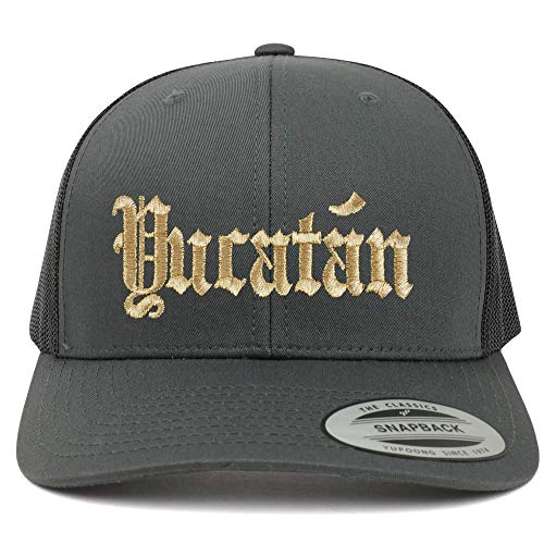 Trendy Apparel Shop Old English Yucatan Gold Embroidered Retro Trucker Mesh Cap