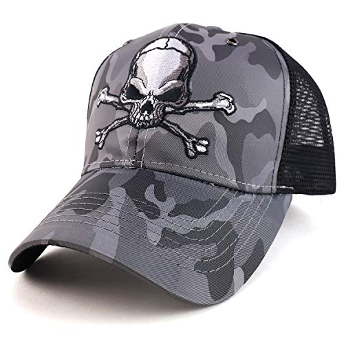 Trendy Apparel Shop Skull Trucker Nyon Camo Trucker Mesh Baseball Cap
