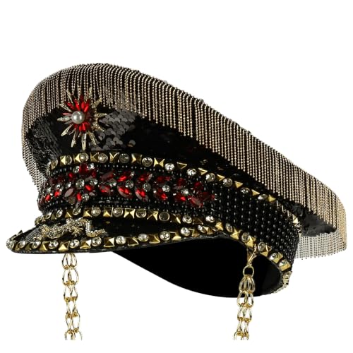 Trendy Apparel Shop Festival Party Sparkly Sequin Rhinestone Captain Hat