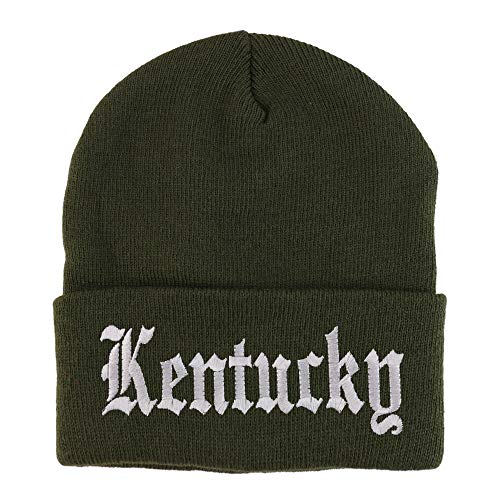 Trendy Apparel Shop Kenturky State Old English Embroidered Long Cuff Beanie