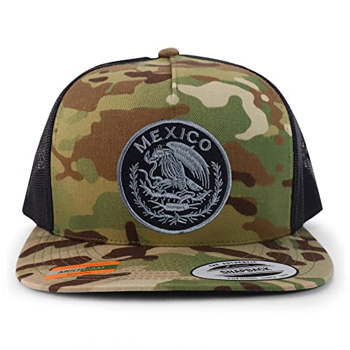 Trendy Apparel Shop Circular Mexico Patch 5 Panel Flatbill Trucker Cap