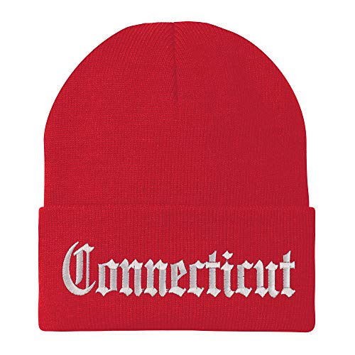 Trendy Apparel Shop Connectiut State Old English Embroidered Long Cuff Beanie