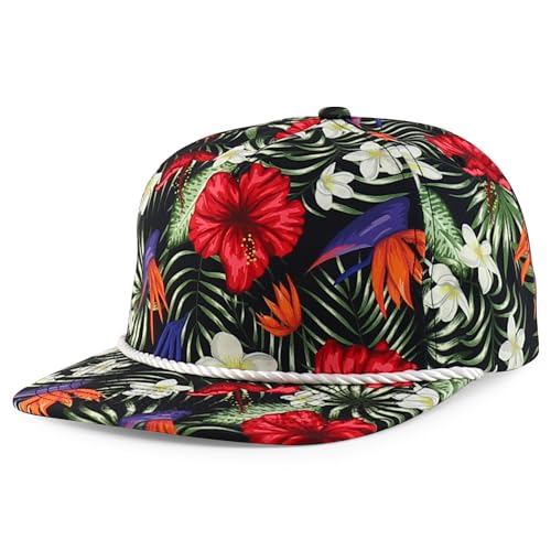 Trendy Apparel Shop Floral Print Unstructured 5 Panel Flatbill Rope Baseball Cap