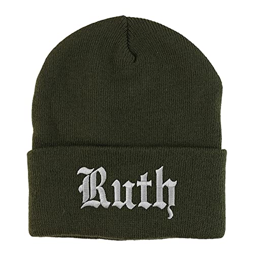 Trendy Apparel Shop Ruth Old English Embroidered Long Cuff Beanie