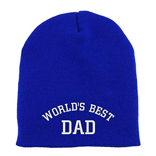 Trendy Apparel Shop World's Best Dad Embroidered Made in USA Short Acrylic Knit Winter Beanie Hat