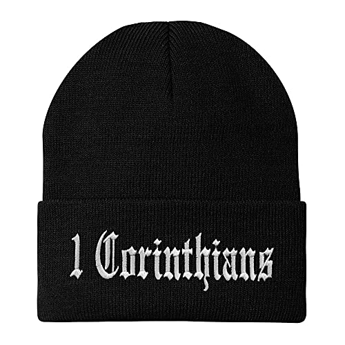 Trendy Apparel Shop 1 Corinthians Old English Embroidered Long Cuff Beanie