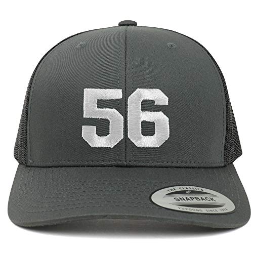 Trendy Apparel Shop Number 56 White Thread Embroidered Retro Trucker Mesh Cap