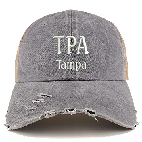 Trendy Apparel Shop TPA Tampa Embroidered Frayed Bill Trucker Mesh Back Cap